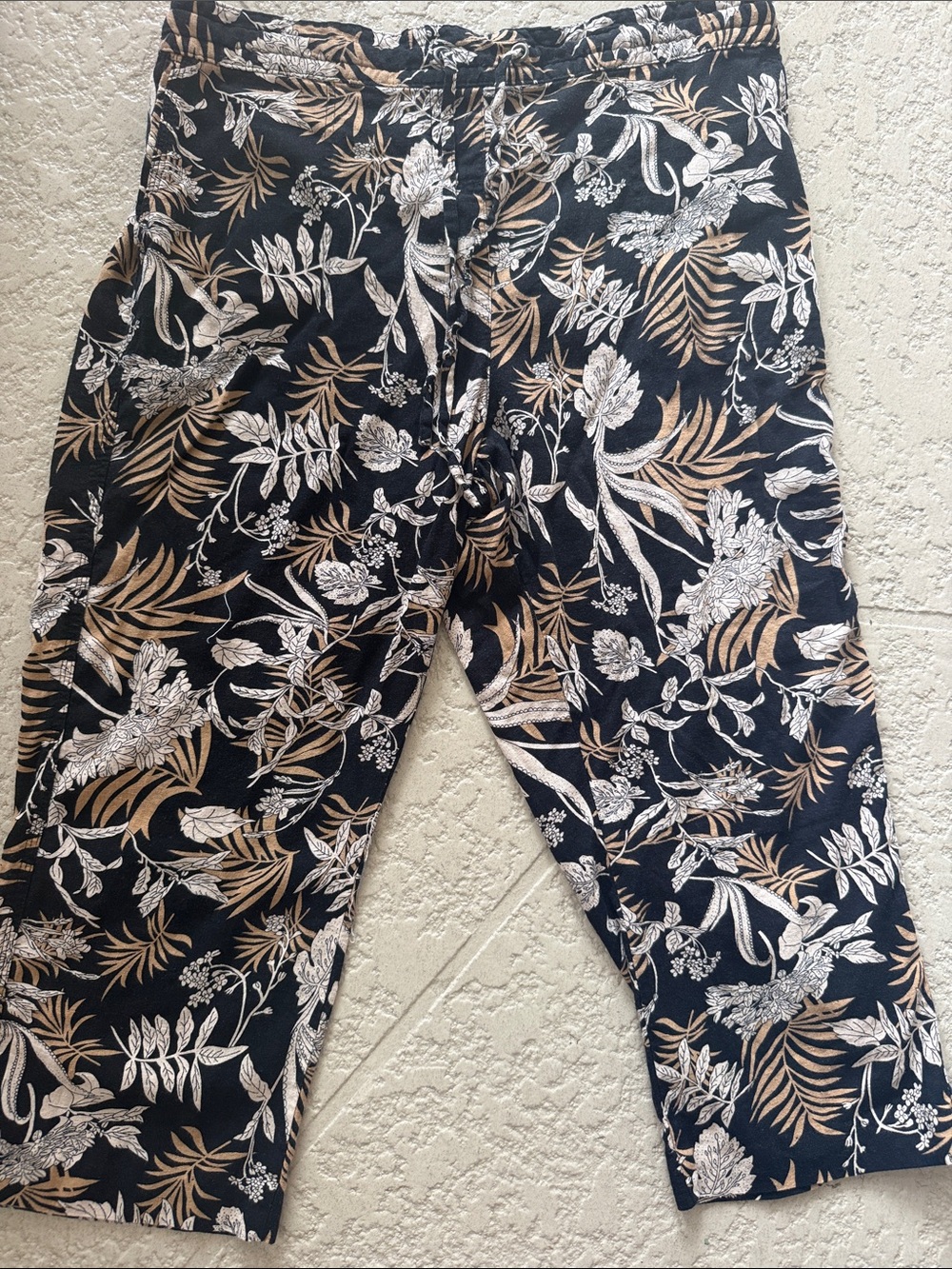 Per Se Black Floral-Print Chinos with Tan Accents